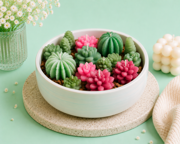 Succulent Candle Arrangement in Planter Pot – Handmade Realistic Succulent Candle Gift