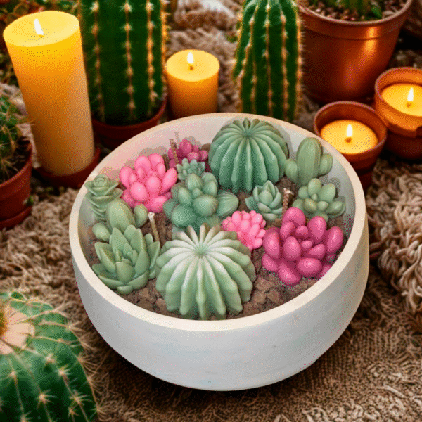Succulent Candle Arrangement in Planter Pot – Handmade Realistic Succulent Candle Gift