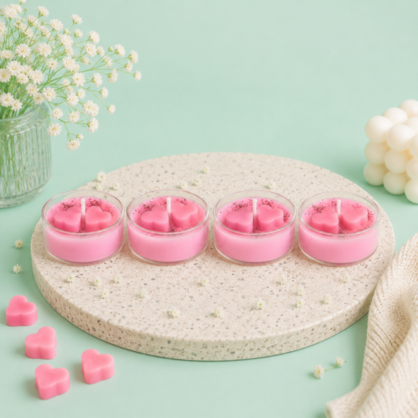 Heart Tealight Candles with Vanilla Fragrance – Pack of 4