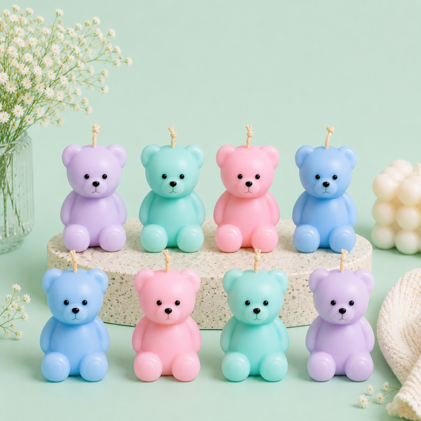 Buy 4 Get 4 Free Teddy Bear Soy Wax Candle Set – Baby Powder Scent