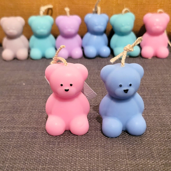 Pink & Blue Teddy Bear Soy Wax Candle Set – Baby Powder Scent